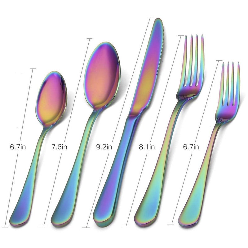 sharecook Rainbow Silverware Set,SHARECOOK 20-Piece Stainless Steel Flatware Set with Round Edge,Kitchen Utensil Set Service for 4,Dishwasher Safe (Multicolor) - Image 2
